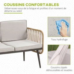 OUTSUNNY Salon De Jardin 4 Places 4 Pièces Style Colonial Table Basse Coussins Beige Inclus Résine Tressée Aspect Rotin -Promos Garde Plante Boutique 54809815 5
