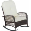 OUTSUNNY Fauteuil à Bascule Rocking Chair Intérieur Extérieur En Résine Tressée Avec Coussins Moelleux - Dim. 75L X 103P X 96H Cm - Marron Crème -Promos Garde Plante Boutique 54817258 1