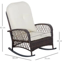 OUTSUNNY Fauteuil à Bascule Rocking Chair Intérieur Extérieur En Résine Tressée Avec Coussins Moelleux - Dim. 75L X 103P X 96H Cm - Marron Crème -Promos Garde Plante Boutique 54817258 3