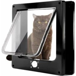 Chatière Magnétique à 4 Voies, Chatière Pour Chat à Installation Facile Pour Tous Les Animaux De Compagnie, Porte Pour Animaux Coulissant Manuel Sur Mur / Bois / Porte En UPVC (Noir,Moyen)