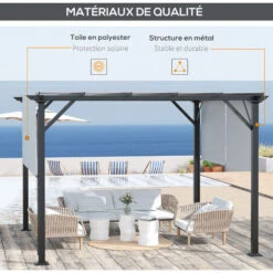 OUTSUNNY Pergola Rétractable 3,05L X 3,05l X 2,2H M Structure Métal époxy Anticorrosion Noir Double Toile Polyester Haute Densité Gris 10 OUTSUNNY Pergola Rétractable 3,05L X 3,05l X 2,2H M Structure Métal époxy Anticorrosion Noir Double Toile Polyester Haute Densité Gris -Promos Garde Plante Boutique 55776876 4