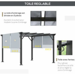 OUTSUNNY Pergola Rétractable 3,05L X 3,05l X 2,2H M Structure Métal époxy Anticorrosion Noir Double Toile Polyester Haute Densité Gris 11 OUTSUNNY Pergola Rétractable 3,05L X 3,05l X 2,2H M Structure Métal époxy Anticorrosion Noir Double Toile Polyester Haute Densité Gris -Promos Garde Plante Boutique 55776876 5