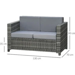 OUTSUNNY Canapé De Jardin 2 Places Canapé Droit 4 Coussins Déhoussables 130L X 70l X 80H Cm Résine Tressée Gris -Promos Garde Plante Boutique 55776906 3