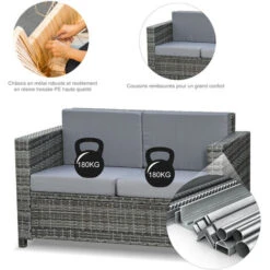 OUTSUNNY Canapé De Jardin 2 Places Canapé Droit 4 Coussins Déhoussables 130L X 70l X 80H Cm Résine Tressée Gris -Promos Garde Plante Boutique 55776906 5