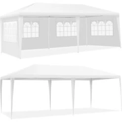 GOPLUS 3x6M Tonnelle Tente De Réception 4 Bâches Avec Fenêtres-Pergola Avec Piquets Et Cordes-Tissu Étanche/Résistant Au Soleil