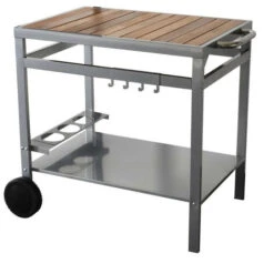 COOK'IN GARDEN Desserte De Jardin Media Pour Plancha - Métal Et Bois - 80 X 55 Cm - Gris