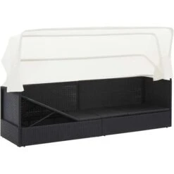 VIDAXL Garden De Canapé Extérieur Avec Canopée à Polyrattan Piscine Salon Canapé De Jardin Avec Auvent Noir Résine Tressée Couleur : Noir Blanc -Promos Garde Plante Boutique 57098544 3