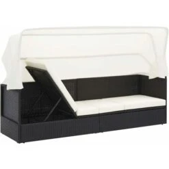 VIDAXL Garden De Canapé Extérieur Avec Canopée à Polyrattan Piscine Salon Canapé De Jardin Avec Auvent Noir Résine Tressée Couleur : Noir Blanc -Promos Garde Plante Boutique 57098544 4