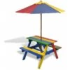 VIDAXL Ensembles De Pique-nique Pour Les Enfants Colorés Avec Du Parasol De Table Avec Banc Et Parapluie Table Et Bancs De Pique-nique Avec Parasol Pour Enfants Bois