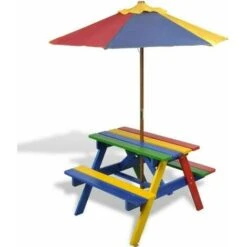 VIDAXL Ensembles De Pique-nique Pour Les Enfants Colorés Avec Du Parasol De Table Avec Banc Et Parapluie Table Et Bancs De Pique-nique Avec Parasol Pour Enfants Bois -Promos Garde Plante Boutique 57223776 4