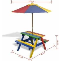 VIDAXL Ensembles De Pique-nique Pour Les Enfants Colorés Avec Du Parasol De Table Avec Banc Et Parapluie Table Et Bancs De Pique-nique Avec Parasol Pour Enfants Bois -Promos Garde Plante Boutique 57223776 5