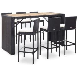Nova 7 PC Garden Bar Ensemble Avec Coussins Polyrattan Diverses Couleurs Ensemble De Bar De Jardin 7 Pcs Et Coussins Résine Tressée Noir Couleur : NOIR
