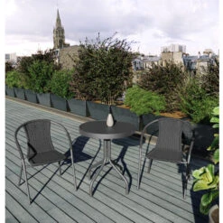 Salon De Jardin 2 Places En Résine Et Acier Gris Anthracite 2 Fauteuils + 1 Table - Meuble De Jardin -Promos Garde Plante Boutique 57358077 5