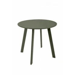 Table D'appoint, Table Basse Ronde De Jardin Kaki En Acier Epoxy 49X45CM- Meuble De Jardin