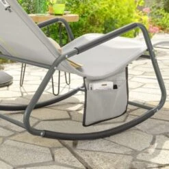 SoBuy OGS47-HG Fauteuil à Bascule Transat De Relaxation Chaise Longue Bain De Soleil Rocking Chair – Avec Pochette Latérale Et Repose-Pieds -Promos Garde Plante Boutique 58660092 4