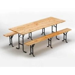 Table De Brasserie Bancs En Bois 3 Pieds Pliants Festival Jardin 220x80