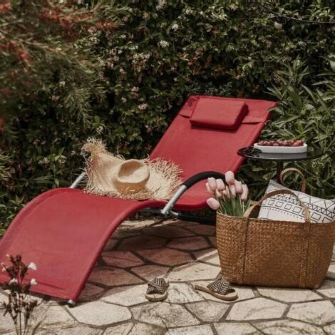 SoBuy OGS38-R Transat De Jardin Chaise Longue Bain De Soleil Avec Appui-tête- Charge Max 120 Kg, Rouge 4 SoBuy OGS38-R Transat De Jardin Chaise Longue Bain De Soleil Avec Appui-tête- Charge Max 120 Kg, Rouge – Image 2