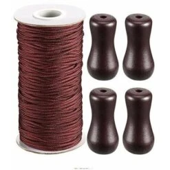 LTS FAFA Corde D'Ombrage Tressé Marron Superma 55 M Rouleau Avec 4 Pièces Marron Pendentif En Bois(Marron)