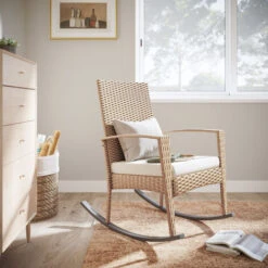 Fauteuil à Bascule,chaise De Chambre Terrasse En Résine Tressée Avec Coussin,Beige - Mondeer 10 Fauteuil à Bascule,chaise De Chambre Terrasse En Résine Tressée Avec Coussin,Beige - Mondeer -Promos Garde Plante Boutique 59610256 4