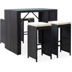 VIDAXL Garden Bar Set 5 PCS Dans Polyrattan Et Verre Noire