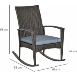 OUTSUNNY Fauteuil à Bascule Rocking Chair Avec Coussin D'assise Déhoussable 66L X 88l X 98H Cm Résine Tressée Imitation Rotin Grise -Promos Garde Plante Boutique 60193628 3