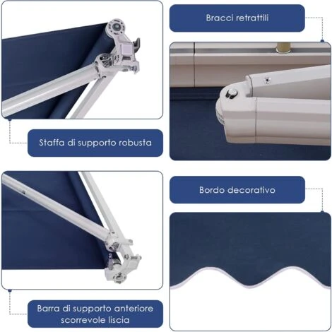 RELAX4LIFE Store Banne 3X2,5M Rétractable Réglable 0-35° Avec Manivelle Manuel Et Revêtement Imperméable, Auvent Anti-Soleil Avec Cadre En Alu Durable Pour Balcon, Jardin, Patio (Bleu Foncé) 4 RELAX4LIFE Store Banne 3X2,5M Rétractable Réglable 0-35° Avec Manivelle Manuel Et Revêtement Imperméable, Auvent Anti-Soleil Avec Cadre En Alu Durable Pour Balcon, Jardin, Patio (Bleu Foncé) – Image 2