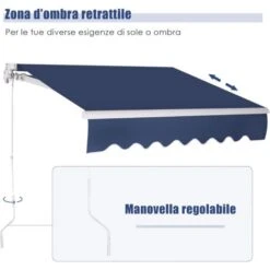 RELAX4LIFE Store Banne 3X2,5M Rétractable Réglable 0-35° Avec Manivelle Manuel Et Revêtement Imperméable, Auvent Anti-Soleil Avec Cadre En Alu Durable Pour Balcon, Jardin, Patio (Bleu Foncé) 9 RELAX4LIFE Store Banne 3X2,5M Rétractable Réglable 0-35° Avec Manivelle Manuel Et Revêtement Imperméable, Auvent Anti-Soleil Avec Cadre En Alu Durable Pour Balcon, Jardin, Patio (Bleu Foncé) -Promos Garde Plante Boutique 60464530 3