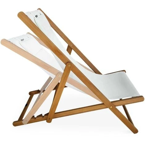 Chiliennes Bois - Creus - 2 Transats En Bois D'Eucalyptus Huilé Avec Coussin Repose-tête Blanc 4 Chiliennes Bois - Creus - 2 Transats En Bois D'Eucalyptus Huilé Avec Coussin Repose-tête Blanc – Image 2