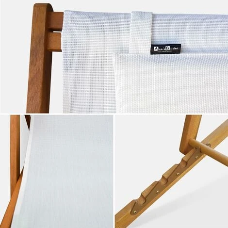 Chiliennes Bois - Creus - 2 Transats En Bois D'Eucalyptus Huilé Avec Coussin Repose-tête Blanc 5 Chiliennes Bois - Creus - 2 Transats En Bois D'Eucalyptus Huilé Avec Coussin Repose-tête Blanc – Image 3
