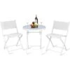 RELAX4LIFE Set De Bistro 1 Table Ronde&2 Chaises Pliables, Salon De Jardin 3 Pièces Extérieur, Cadre En Acier, Verre Trempé, Chaises Portables, Table Bistro Pour Terrasse, Patio, Café (Tout Blanc) -Promos Garde Plante Boutique 64129535 1