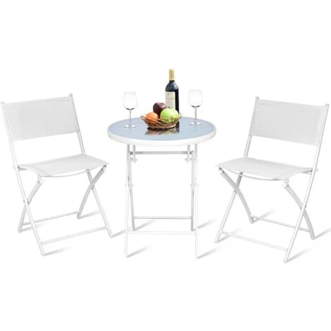 RELAX4LIFE Set De Bistro 1 Table Ronde&2 Chaises Pliables, Salon De Jardin 3 Pièces Extérieur, Cadre En Acier, Verre Trempé, Chaises Portables, Table Bistro Pour Terrasse, Patio, Café (Tout Blanc) 3 RELAX4LIFE Set De Bistro 1 Table Ronde&2 Chaises Pliables, Salon De Jardin 3 Pièces Extérieur, Cadre En Acier, Verre Trempé, Chaises Portables, Table Bistro Pour Terrasse, Patio, Café (Tout Blanc)