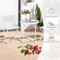 RELAX4LIFE Set De Bistro 1 Table Ronde&2 Chaises Pliables, Salon De Jardin 3 Pièces Extérieur, Cadre En Acier, Verre Trempé, Chaises Portables, Table Bistro Pour Terrasse, Patio, Café (Tout Blanc) 9 RELAX4LIFE Set De Bistro 1 Table Ronde&2 Chaises Pliables, Salon De Jardin 3 Pièces Extérieur, Cadre En Acier, Verre Trempé, Chaises Portables, Table Bistro Pour Terrasse, Patio, Café (Tout Blanc) -Promos Garde Plante Boutique 64129535 3