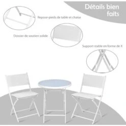 RELAX4LIFE Set De Bistro 1 Table Ronde&2 Chaises Pliables, Salon De Jardin 3 Pièces Extérieur, Cadre En Acier, Verre Trempé, Chaises Portables, Table Bistro Pour Terrasse, Patio, Café (Tout Blanc) 10 RELAX4LIFE Set De Bistro 1 Table Ronde&2 Chaises Pliables, Salon De Jardin 3 Pièces Extérieur, Cadre En Acier, Verre Trempé, Chaises Portables, Table Bistro Pour Terrasse, Patio, Café (Tout Blanc) -Promos Garde Plante Boutique 64129535 4