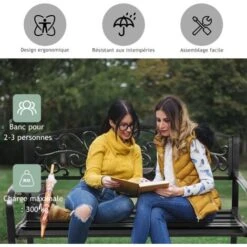 RELAX4LIFE Banc De Jardin En Fonte D’Acier Pour 2-3 Personnes, Résistant Et Confortable Avec Incliné Dossier Ciselé, Accoudoirs Arrondis Et Pieds Durables, Utilisation En Extérieur, Bronzé/Noir (Noir) -Promos Garde Plante Boutique 64129729 2