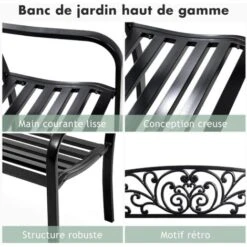 RELAX4LIFE Banc De Jardin En Fonte D’Acier Pour 2-3 Personnes, Résistant Et Confortable Avec Incliné Dossier Ciselé, Accoudoirs Arrondis Et Pieds Durables, Utilisation En Extérieur, Bronzé/Noir (Noir) -Promos Garde Plante Boutique 64129729 3