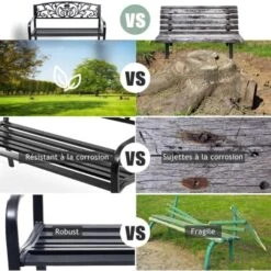 RELAX4LIFE Banc De Jardin En Fonte D’Acier Pour 2-3 Personnes, Résistant Et Confortable Avec Incliné Dossier Ciselé, Accoudoirs Arrondis Et Pieds Durables, Utilisation En Extérieur, Bronzé/Noir (Noir) -Promos Garde Plante Boutique 64129729 4