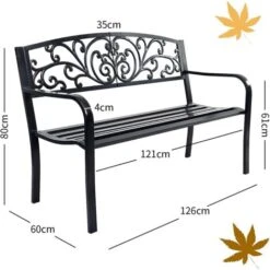 RELAX4LIFE Banc De Jardin En Fonte D’Acier Pour 2-3 Personnes, Résistant Et Confortable Avec Incliné Dossier Ciselé, Accoudoirs Arrondis Et Pieds Durables, Utilisation En Extérieur, Bronzé/Noir (Noir) -Promos Garde Plante Boutique 64129729 5