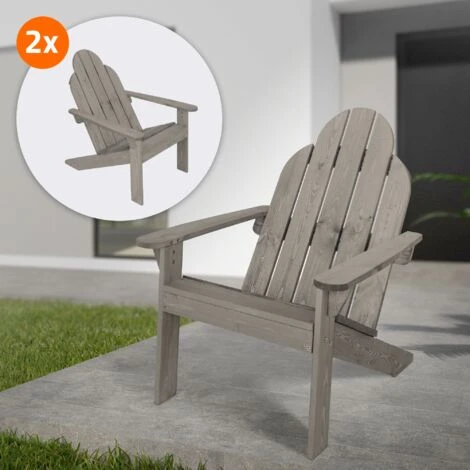 2x Chaise Lounge De Jardin Gris En Bois Massif Adirondack 92,5 X 69,5 X 89 Cm 3 2x Chaise Lounge De Jardin Gris En Bois Massif Adirondack 92,5 X 69,5 X 89 Cm