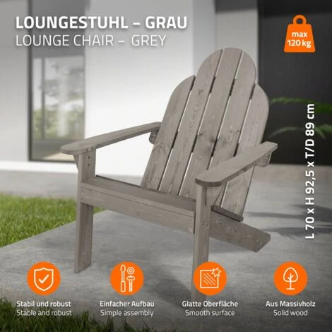 2x Chaise Lounge De Jardin Gris En Bois Massif Adirondack 92,5 X 69,5 X 89 Cm 4 2x Chaise Lounge De Jardin Gris En Bois Massif Adirondack 92,5 X 69,5 X 89 Cm – Image 2