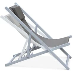 Lot De 2 Bains De Soleil - Gaia Taupe - En Aluminium Blanc Et Textilene Taupe Avec Coussin Repose Tête. Chilienne -Promos Garde Plante Boutique 6504029 3