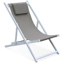 Lot De 2 Bains De Soleil - Gaia Taupe - En Aluminium Blanc Et Textilene Taupe Avec Coussin Repose Tête. Chilienne -Promos Garde Plante Boutique 6504029 5
