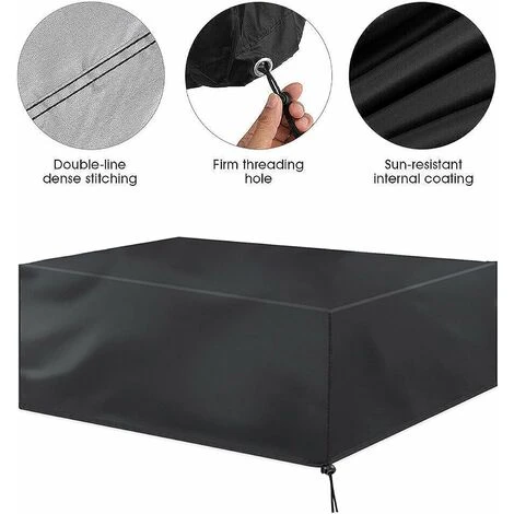 Housse Salon De Jardin 213X132X74cm Exterieur Etanche Coupe-Vent Poussière Tissu 210D Oxford Noir Housses De Meubles Avec Boucle De Verrouillage Bâche De Protection Pour Table Chaise Mobilier 5 Housse Salon De Jardin 213X132X74cm Exterieur Etanche Coupe-Vent Poussière Tissu 210D Oxford Noir Housses De Meubles Avec Boucle De Verrouillage Bâche De Protection Pour Table Chaise Mobilier – Image 3