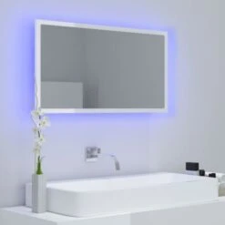 Miroir à LED Miroir Salle De Bain - Blanc Brillant 80x8,5x37 Cm Aggloméré -Promos Garde Plante Boutique 67652293 4
