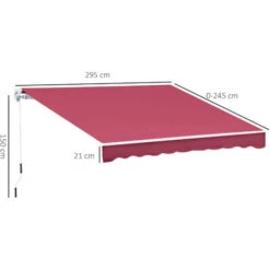OUTSUNNY Store Banne Manuel Rétractable Aluminium Polyester Imperméabilisé 3L X 2,5l M Rouge Bordeaux -Promos Garde Plante Boutique 6812152 3
