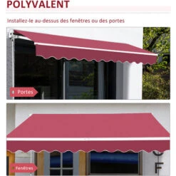 OUTSUNNY Store Banne Manuel Rétractable Aluminium Polyester Imperméabilisé 3L X 2,5l M Rouge Bordeaux -Promos Garde Plante Boutique 6812152 5