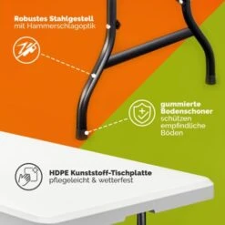 CASARIA® Table De Camping Pliante En Plastique 183x76x74cm Table De Jardin Pique Nique 8 Personnes Intérieur Extérieur -Promos Garde Plante Boutique 70398747 5