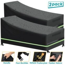 Lot De 2 Housses De Bain De Soleil Avec Velcro, Imperméable, Coupe-vent, Anti-UV, Housse En Tissu Oxford 600D Pour Bain De Soleil, Transat De Jardin, Transat, 210 X 75 X 45-80 Cm