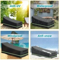 Lot De 2 Housses De Bain De Soleil Avec Velcro, Imperméable, Coupe-vent, Anti-UV, Housse En Tissu Oxford 600D Pour Bain De Soleil, Transat De Jardin, Transat, 210 X 75 X 45-80 Cm -Promos Garde Plante Boutique 71159378 4