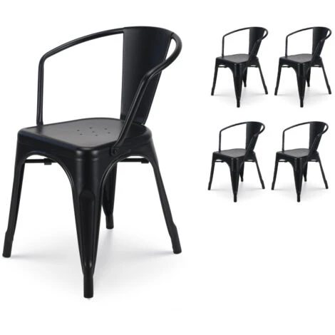 KOSMI - Lot De 4 Chaises En Métal Noir Mat Style Industriel - Avec Accoudoirs 3 KOSMI - Lot De 4 Chaises En Métal Noir Mat Style Industriel - Avec Accoudoirs