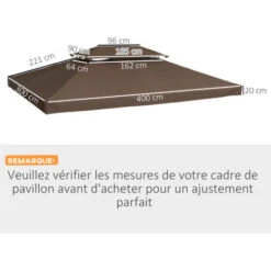 HOMCOM Toile De Rechange Pour Pavillon Tonnelle Tente Polyester Haute Densité Imperméabilisé 180 G/m² 3 X 4 M Chocolat -Promos Garde Plante Boutique 723659 3